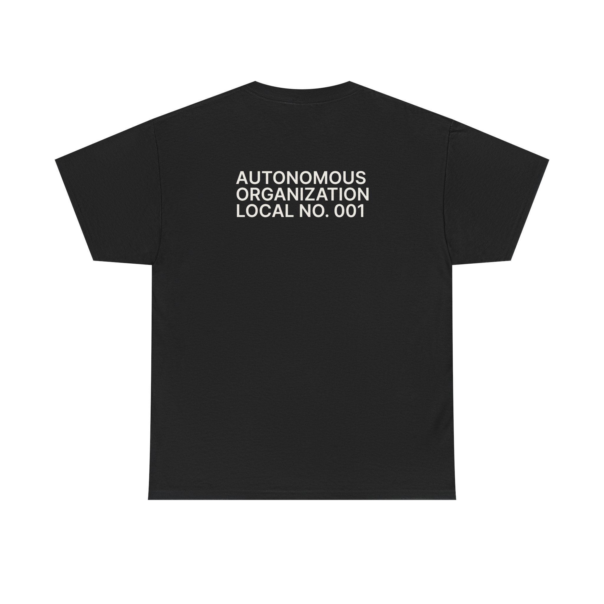 Back mockup of Local No. 001 black tee with primary mark